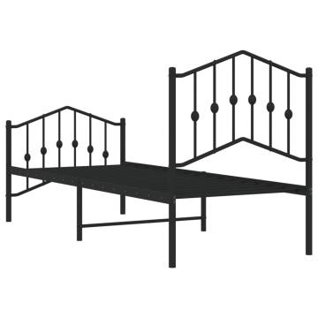 Elegant Black Metal Bed Frame with Headboard & Footboard - 75x190cm