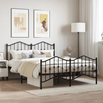 Metal Bed Frame with Headboard - Black 140x190 cm