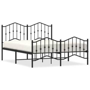 Metal Bed Frame with Headboard - Black 140x190 cm