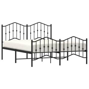 Metal Bed Frame with Headboard - Black 140x190 cm