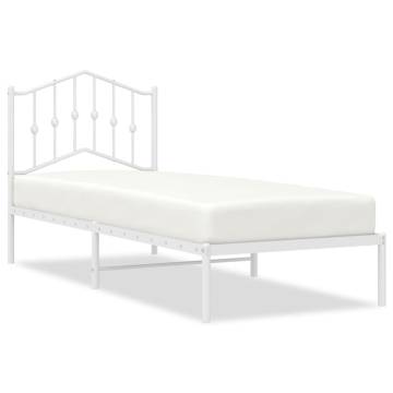 Elegant White Metal Bed Frame with Headboard - 90x190 cm Single