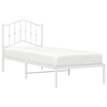 Elegant White Metal Bed Frame with Headboard - 90x190 cm Single