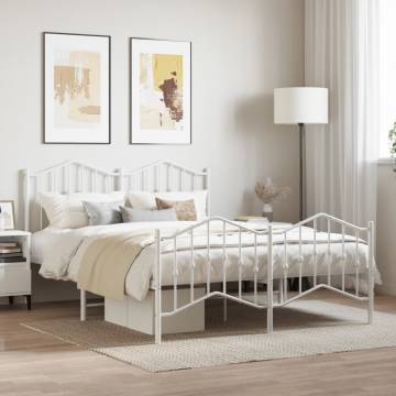 Metal Bed Frame with Headboard & Footboard - King Size White