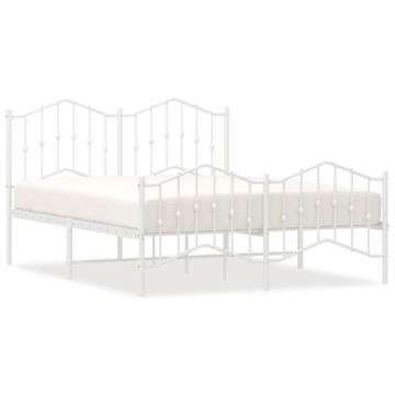 Metal Bed Frame with Headboard & Footboard - King Size White