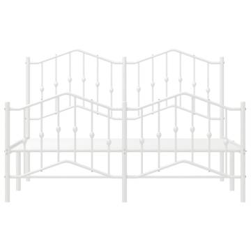 Metal Bed Frame with Headboard & Footboard - King Size White