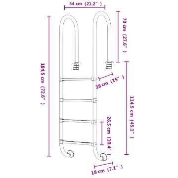 Durable Pool Ladder 54x38x184.5 cm - 304 Stainless Steel