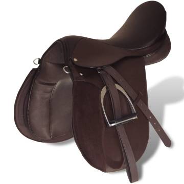 Horse Riding Saddle Set 17.5" Real Leather Brown - 5-in-1 Kit