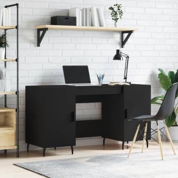 Elegant Black Desk - 140x50x75 cm Engineered Wood | HipoMarket