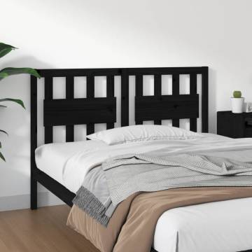 Bed Headboard Black - Solid Pine Wood - 145.5x4x100 cm