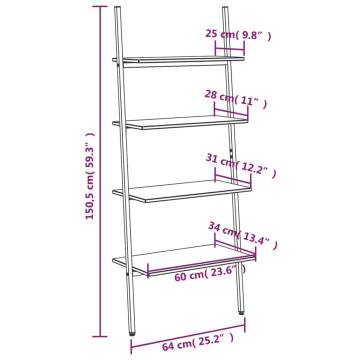 4-Tier Leaning Shelf Black - Space-Saving Storage Solution