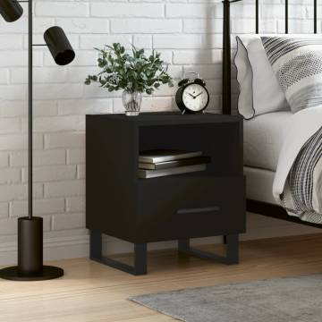 Black Bedside Cabinet - Modern Engineered Wood Storage (40x35cm)