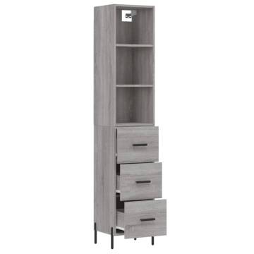 Stylish Highboard Grey Sonoma - 34.5x34x180 cm Engineered Wood