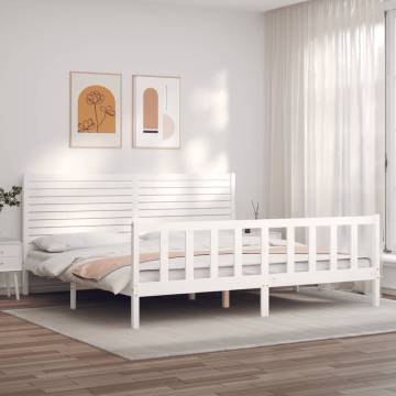 White Bed Frame with Headboard - Solid Pine Wood 200x200 cm