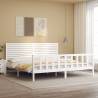 White Bed Frame with Headboard - Solid Pine Wood 200x200 cm