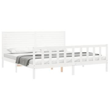 White Bed Frame with Headboard - Solid Pine Wood 200x200 cm