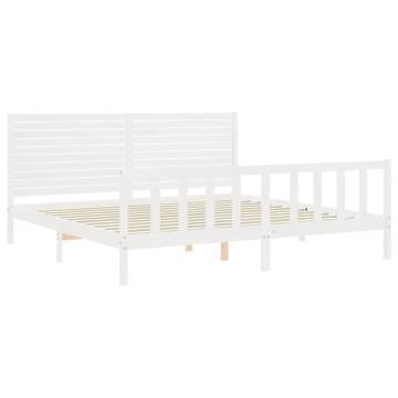 White Bed Frame with Headboard - Solid Pine Wood 200x200 cm