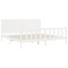 White Bed Frame with Headboard - Solid Pine Wood 200x200 cm