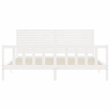 White Bed Frame with Headboard - Solid Pine Wood 200x200 cm