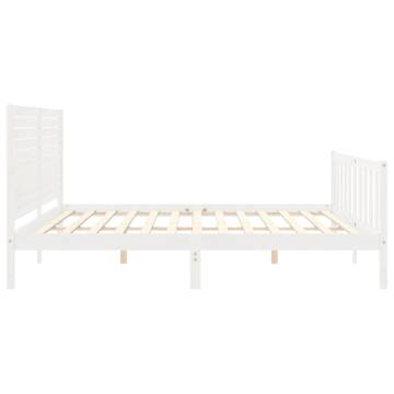 White Bed Frame with Headboard - Solid Pine Wood 200x200 cm