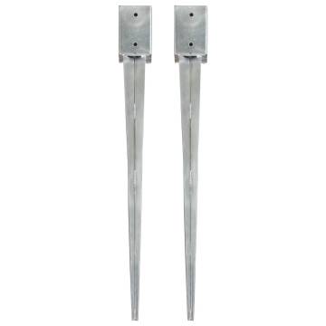 Ground Spikes 2 pcs Silver Galvanised Steel 9x9x90 cm