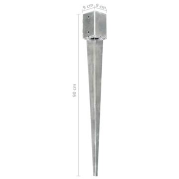 Ground Spikes 2 pcs Silver Galvanised Steel 9x9x90 cm