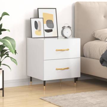 Stylish High Gloss White Bedside Cabinet - 40x35 cm