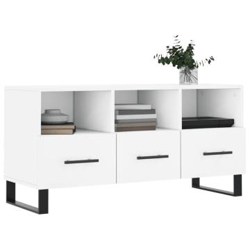 Stylish White TV Cabinet - 102x36x50 cm Engineered Wood