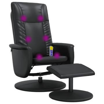 Massage Recliner Chair with Footstool – Black Faux Leather