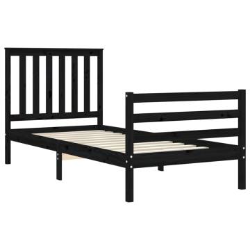 Solid Wood Bed Frame with Headboard - Black 90x200 cm