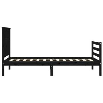 Solid Wood Bed Frame with Headboard - Black 90x200 cm