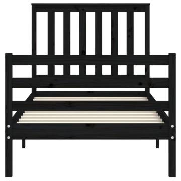 Solid Wood Bed Frame with Headboard - Black 90x200 cm