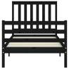 Solid Wood Bed Frame with Headboard - Black 90x200 cm