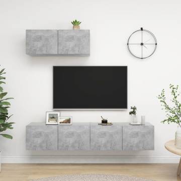 Stylish 3-Pc Concrete Grey TV Cabinets | HiPoMarket UK