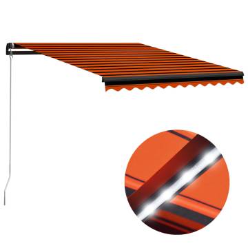 Manual Retractable Awning with LED - 350x250 cm Orange & Brown