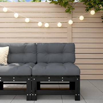 Garden Middle Sofa - Black Solid Pine Wood for Outdoor Relaxation