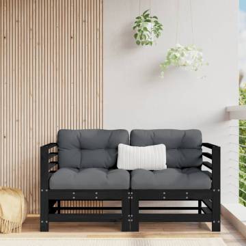 Garden Corner Sofas - 2 Pcs Black Solid Pine Wood