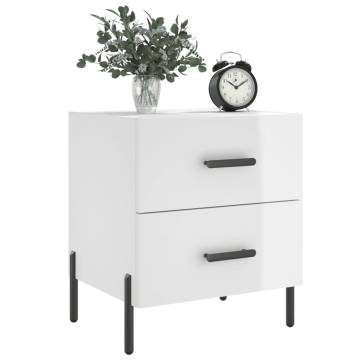 High Gloss White Bedside Cabinet - Modern Engineered Wood