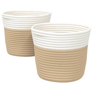 Stylish Cotton Storage Baskets - 2 pcs Beige & White Ø24x18 cm