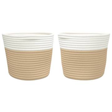 Stylish Cotton Storage Baskets - 2 pcs Beige & White Ø24x18 cm