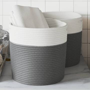 Stylish Grey & White Storage Baskets - 2 pcs Cotton Ø28 cm