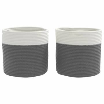 Stylish Grey & White Storage Baskets - 2 pcs Cotton Ø28 cm