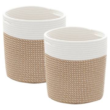 Stylish 2 pcs Brown & White Cotton Storage Baskets Ø28 cm