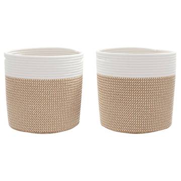 Stylish 2 pcs Brown & White Cotton Storage Baskets Ø28 cm