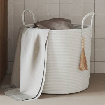 Stylish White Cotton Storage Basket Ø40x35 cm | Hipo Market