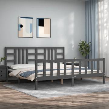 Grey Bed Frame with Headboard - Solid Wood 200x200 cm