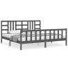 Grey Bed Frame with Headboard - Solid Wood 200x200 cm