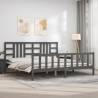 Grey Bed Frame with Headboard - Solid Wood 200x200 cm