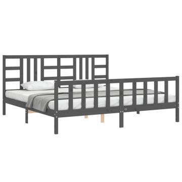 Grey Bed Frame with Headboard - Solid Wood 200x200 cm