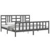 Grey Bed Frame with Headboard - Solid Wood 200x200 cm