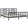 Grey Bed Frame with Headboard - Solid Wood 200x200 cm